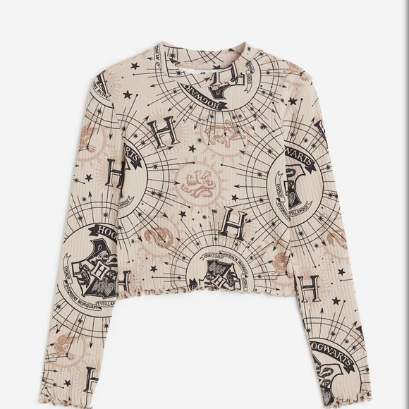 H&M Hogwarts Themed Long Sleeve Cropped Top Girls 12-14 - Picture 1 of 7